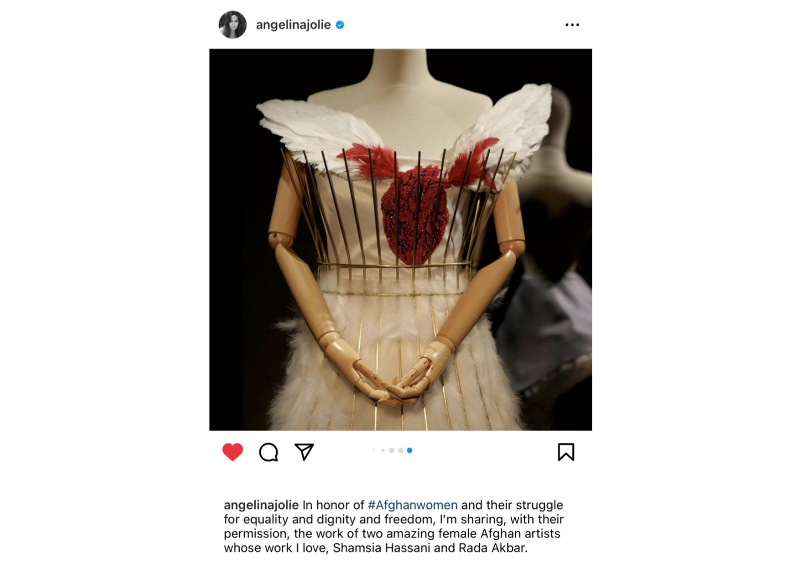 Image of Angelina´s Julie´s post about Rada Akbar´s work